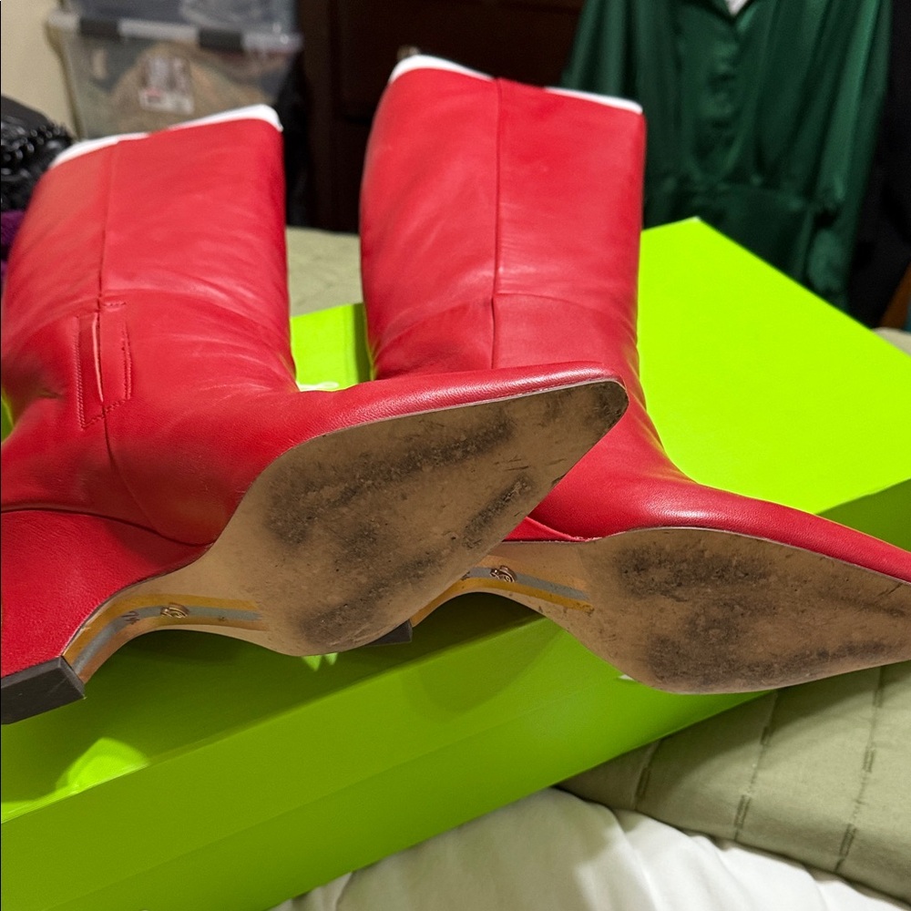 Sam Edelman Vance Red Leather Heeled Boots - Picture 4 of 9
